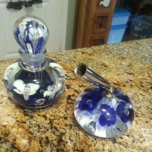 ESTATE LOT ARTIST SIGNED ART GLASS PERFUME BOTTLE PEN HOLDER SET BOB ST CLAIR